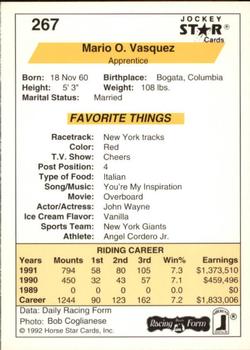 1992 Jockey Star #267 Mario O. Vasquez Back